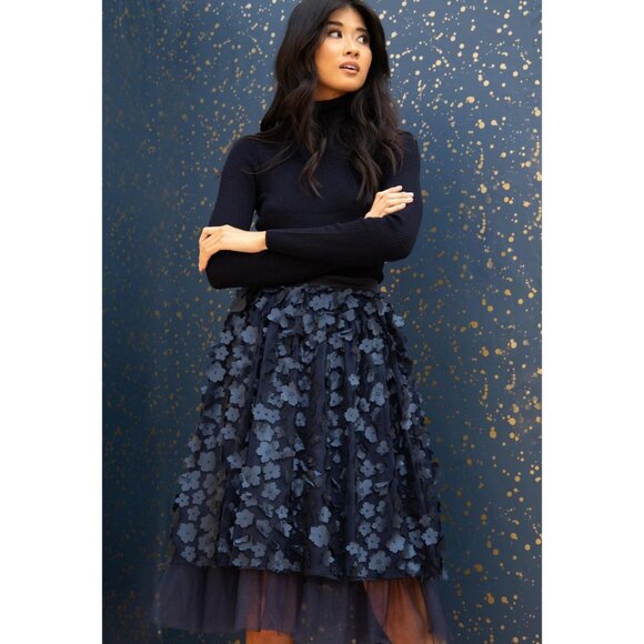 Eva Franco Anthropologie Navy Petal Tulle Midi Skirt for Wedding